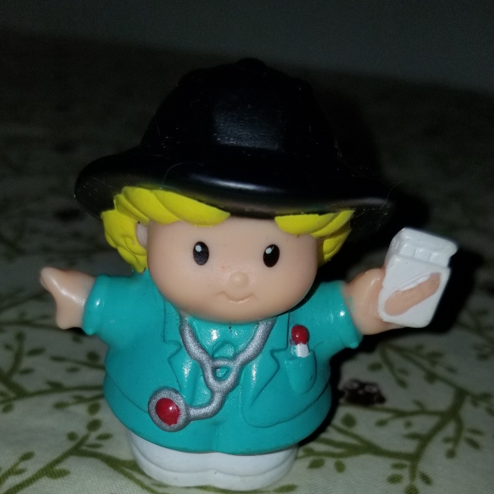 Little People Blonde Woman Cheryl Paramedic Nurse Doctor Blue Jacket Black Hat
